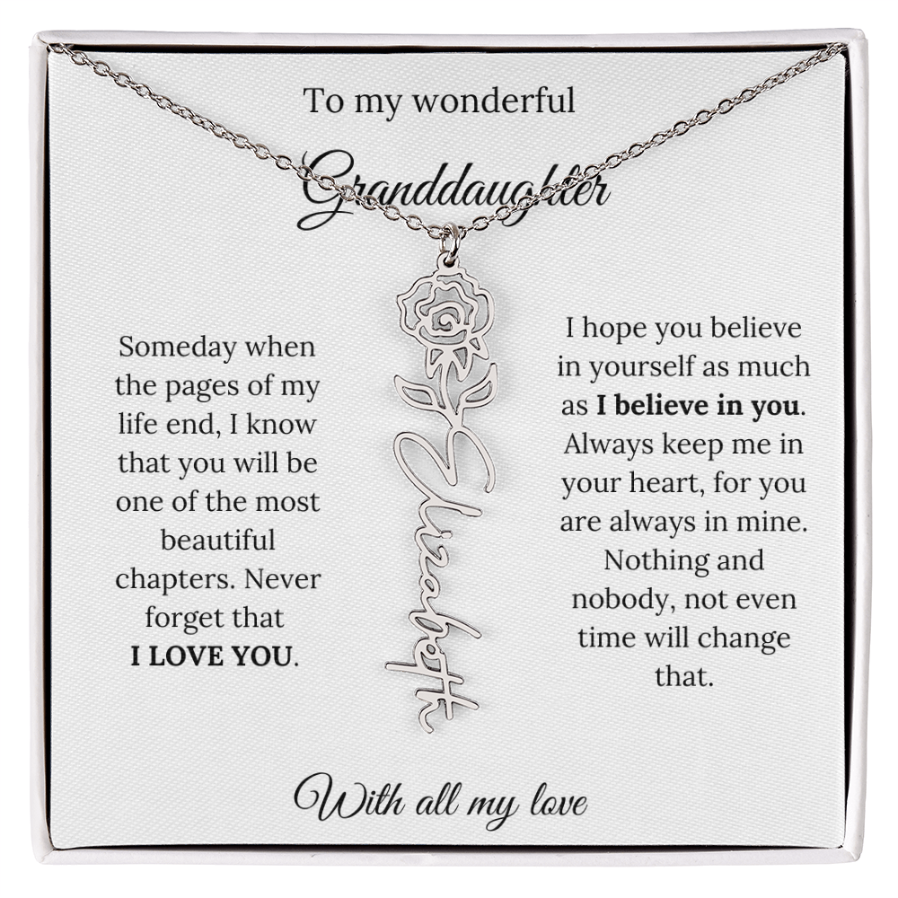 To My Granddaughter Necklace – Custom Floral Keepsake Jewelry Gift from Grandma & Grandpa