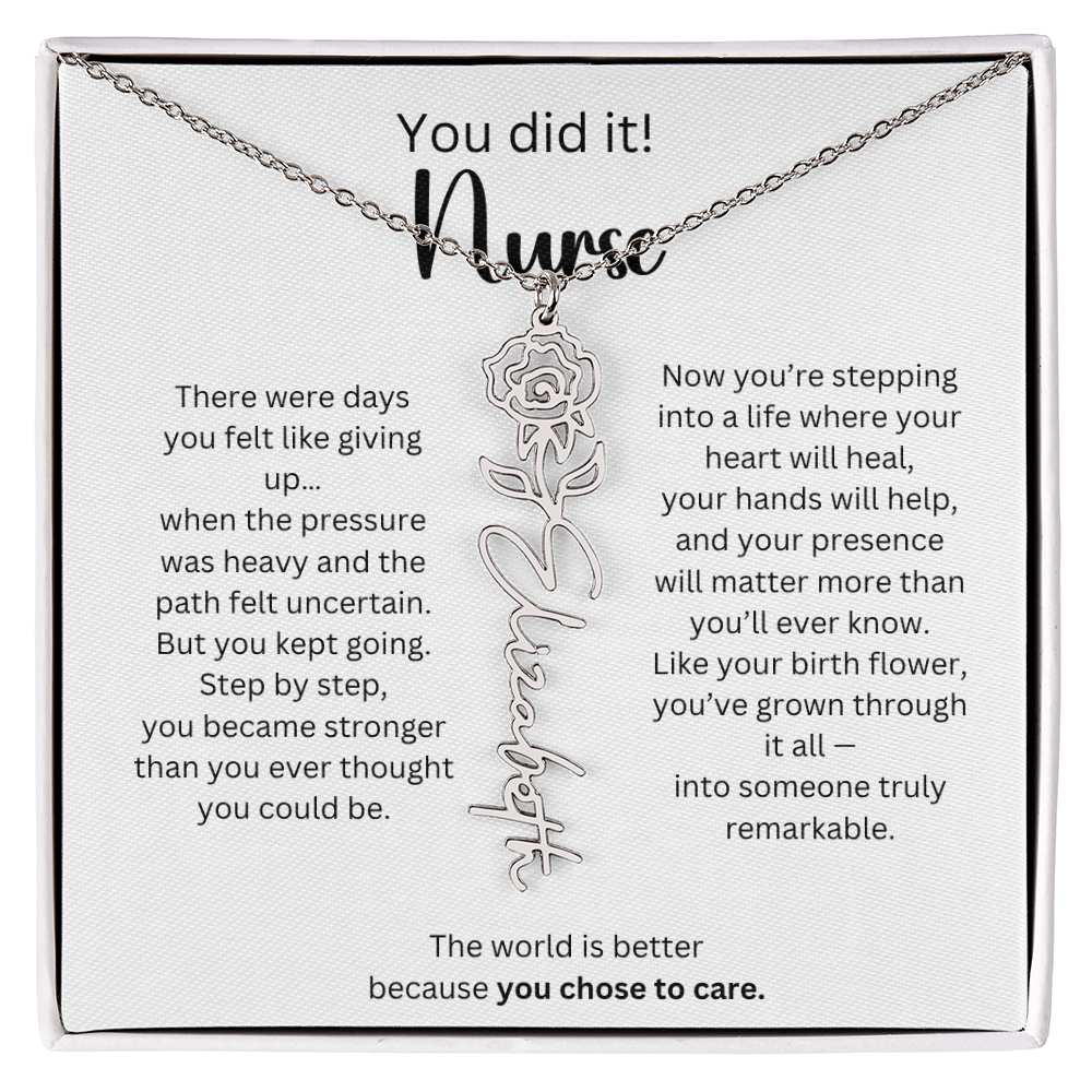 Meaningful Nurse Graduation Gift - Birth Flower Name Necklace