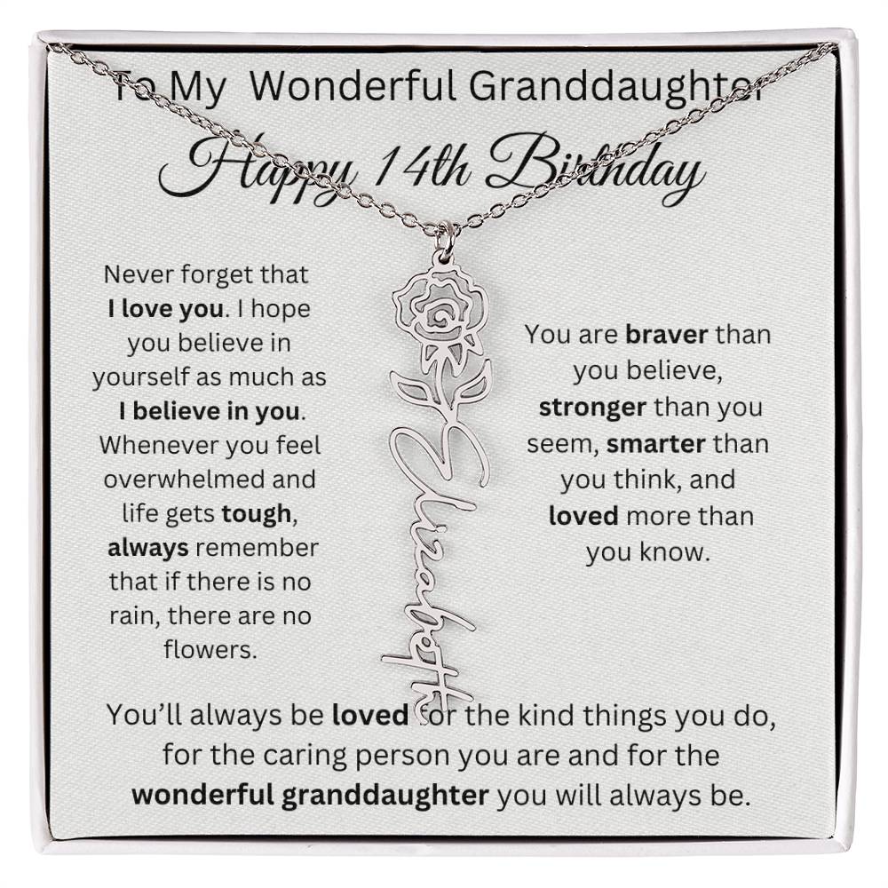 To My Wonderful Granddaughter - Happy 14th Birthday - Flower Name Necklace