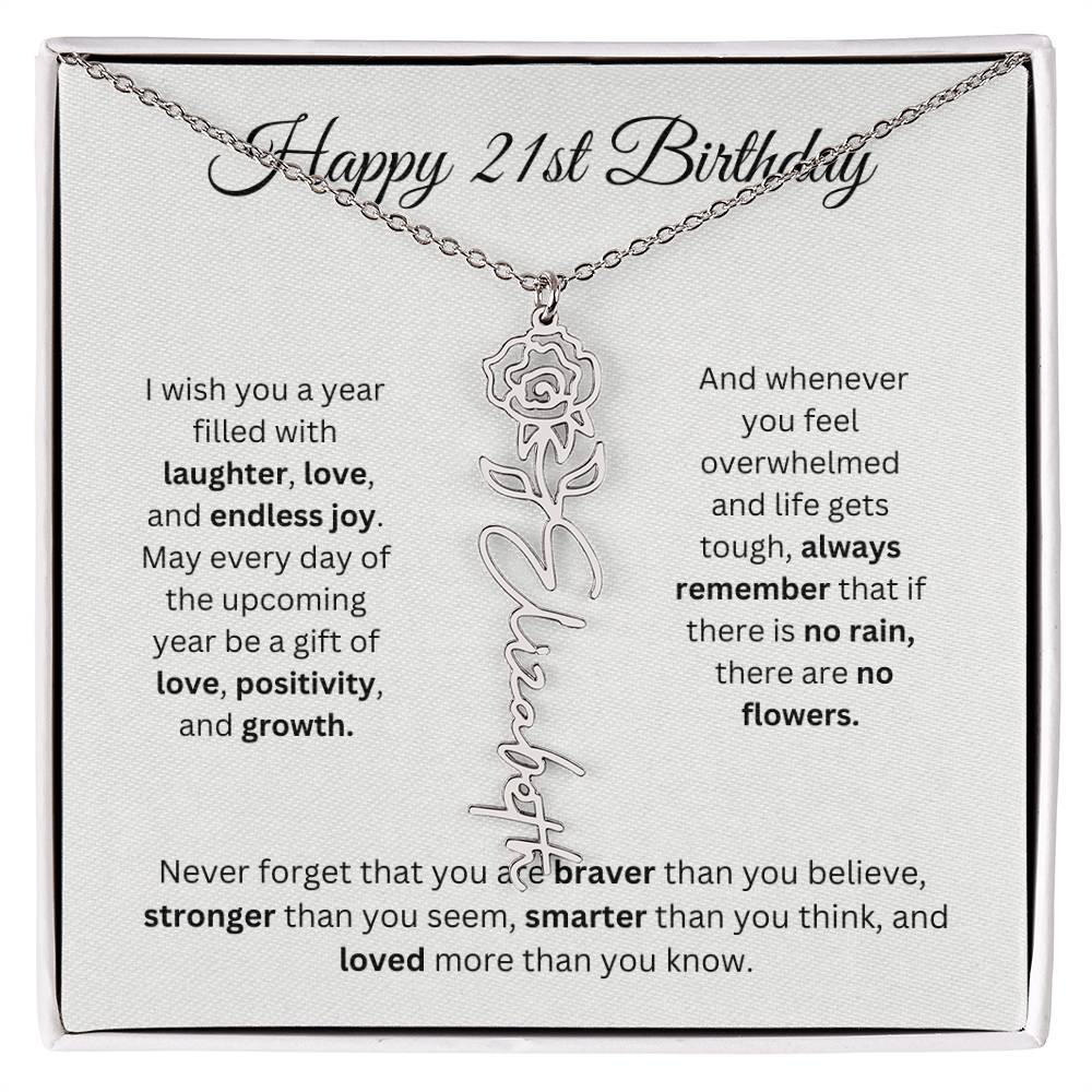 Happy 21st Birthday - Flower Name Necklace