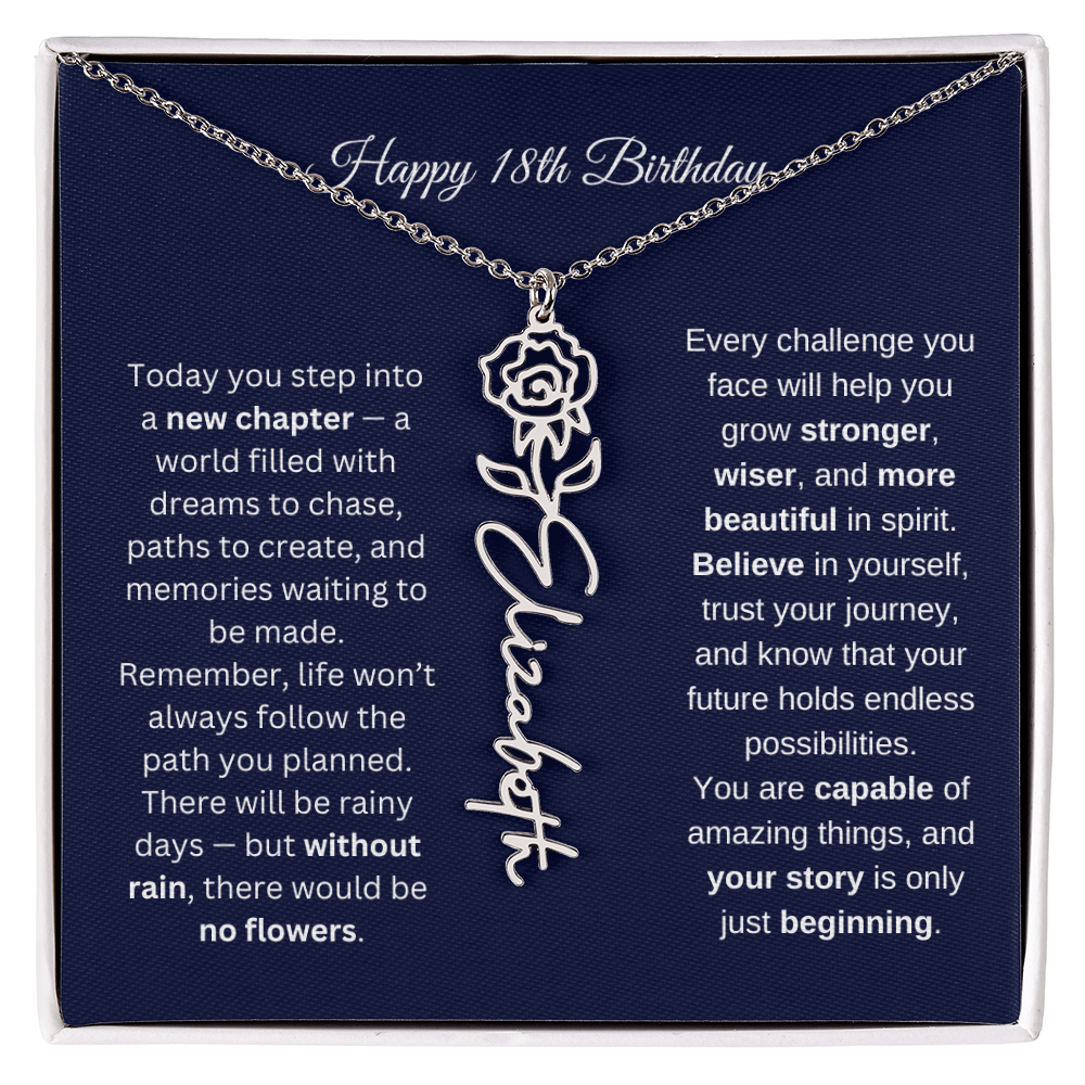 18th Birthday Birth Flower Name Necklace