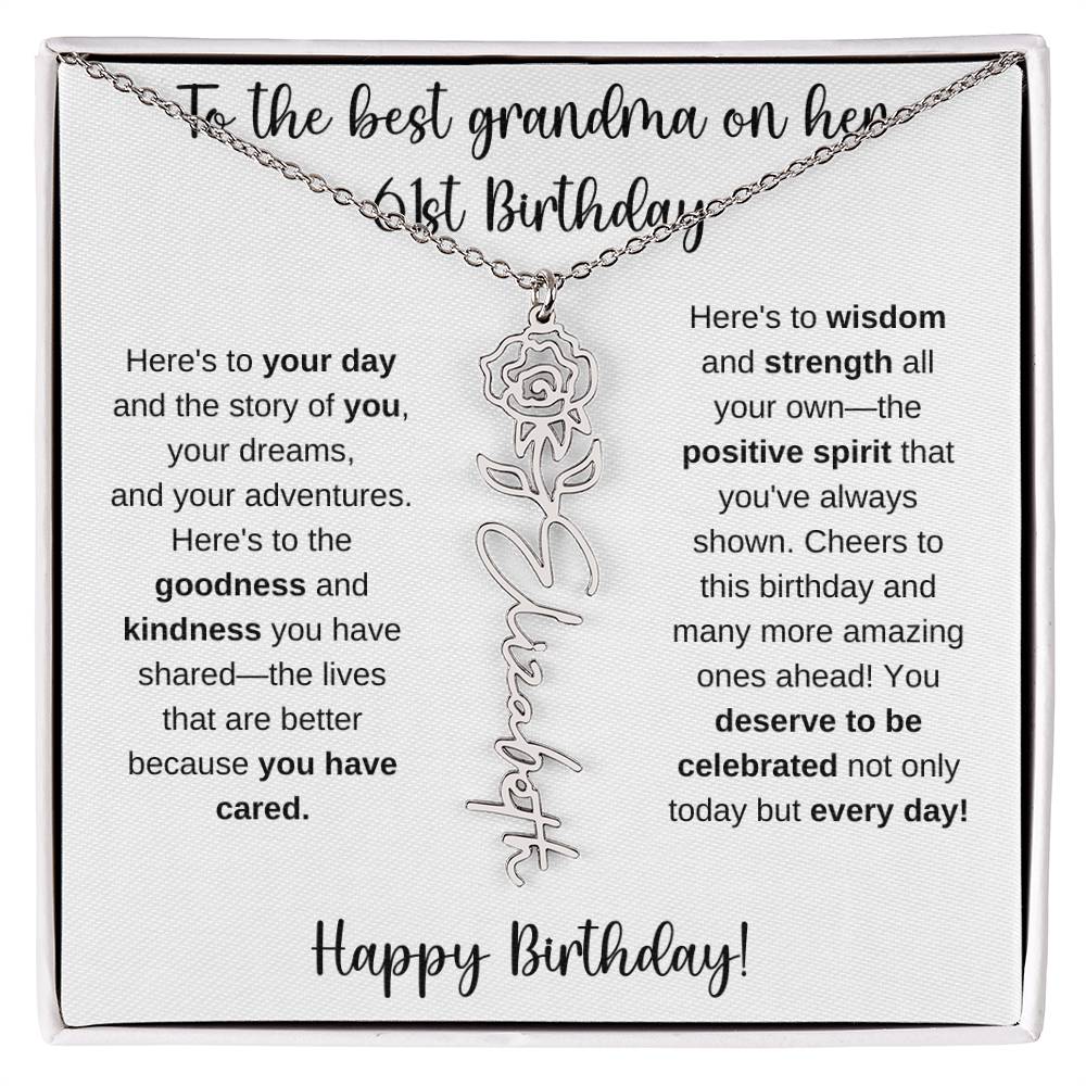To The Best Grandma - Happy 61st Birthday | Flower Name Necklace