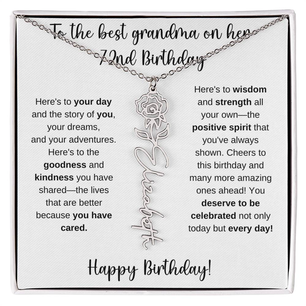 To The Best Grandma - Happy 72nd Birthday | Flower Name Necklace