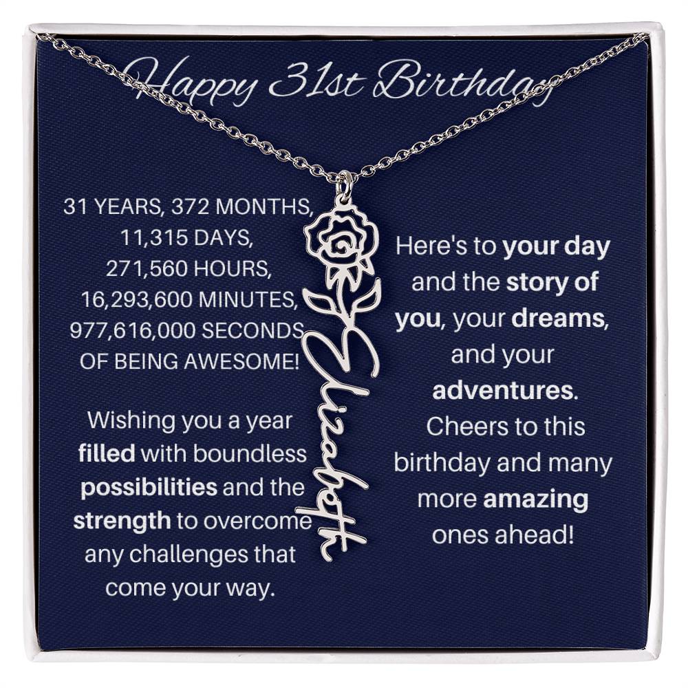 31st Birthday Birth Flower Necklace