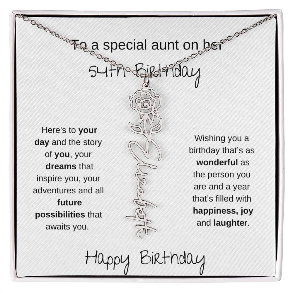 To A Special Aunt On Her 54th  Birthday | Flower Name Necklace