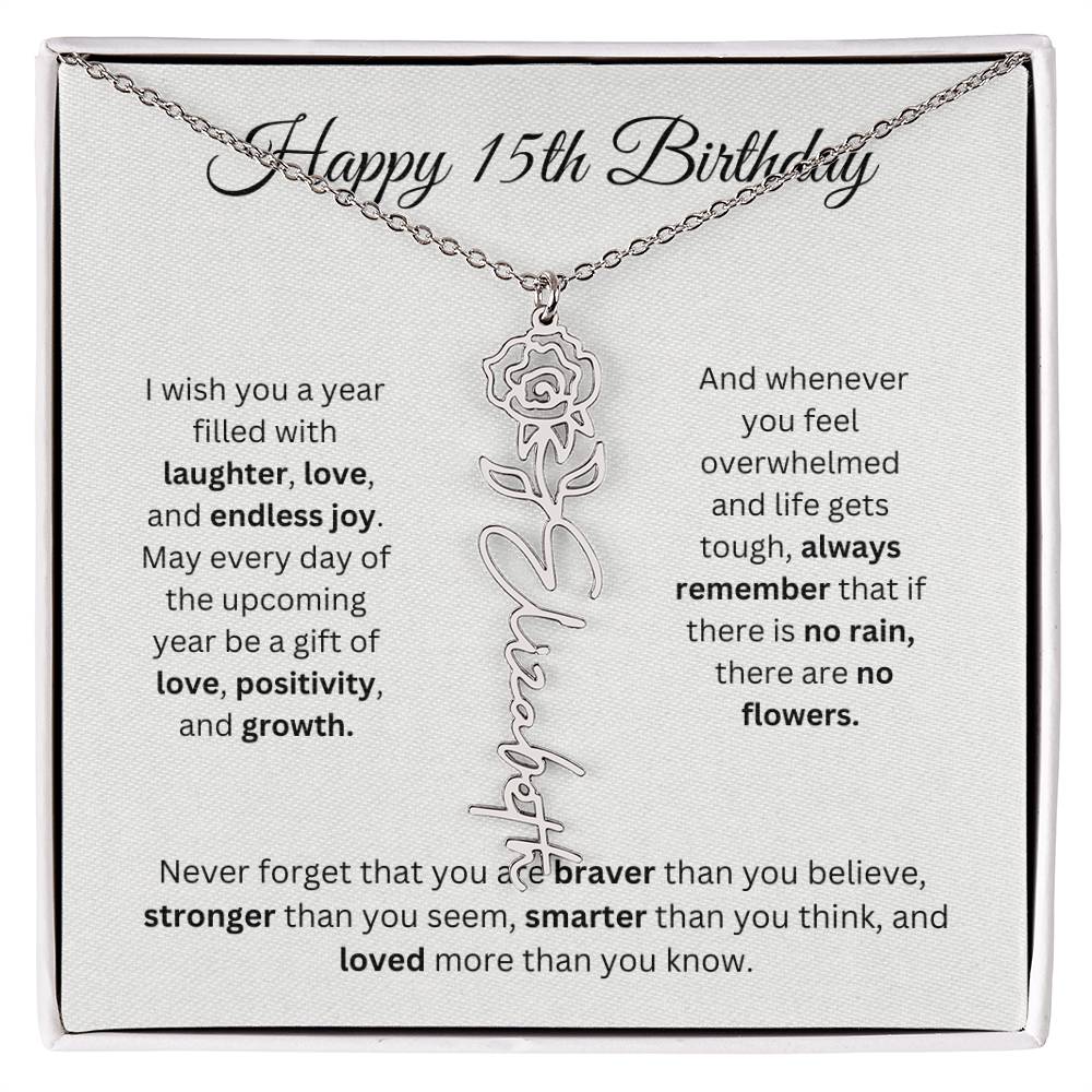 Happy 15th Birthday - Flower Name Necklace