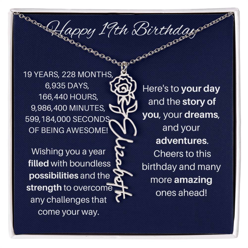 19th Birthday Birth Flower Necklace