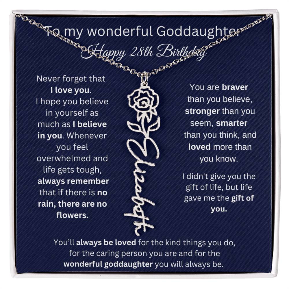 Goddaughter 28th Birthday Gift | Flower Name Necklace
