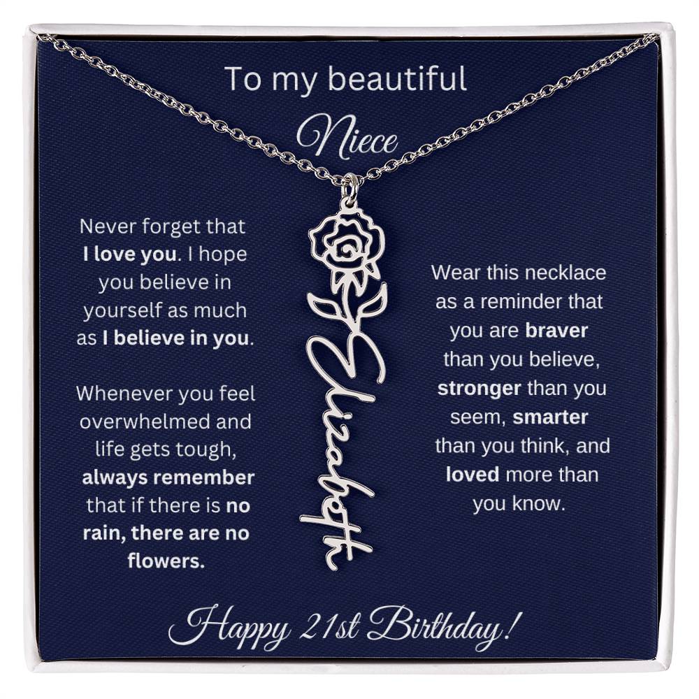 Niece 21st Birthday | Never Forget That I Love You | Birth Flower Name Necklace