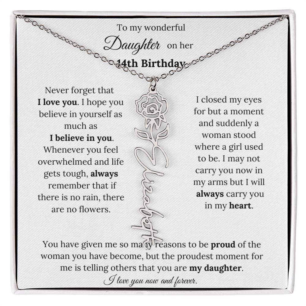 Custom Birth Flower Name Necklace To My Daughter On Her 14th Birthday