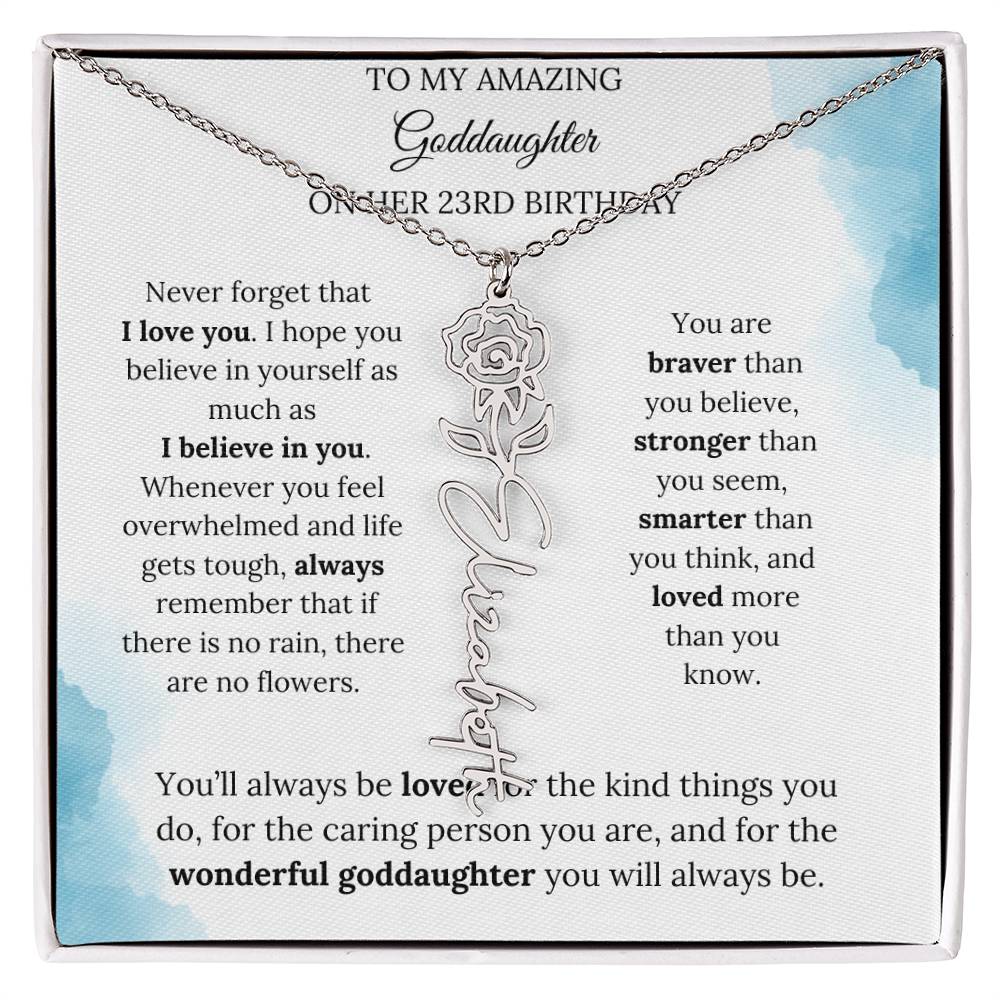 Birth Month Flower Name Necklace for My Goddaughter's 23rd Birthday