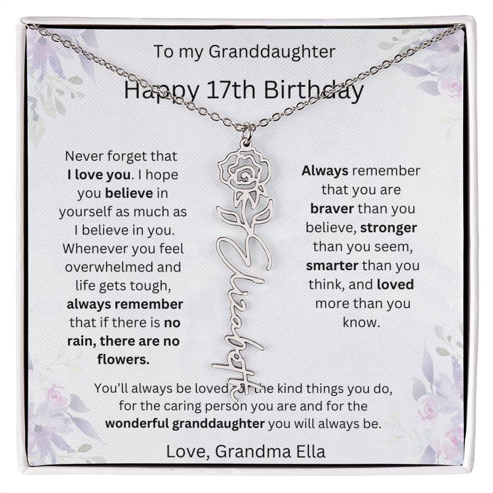 To My Granddaughter - Happy 17th Birthday | Flower Name Necklace