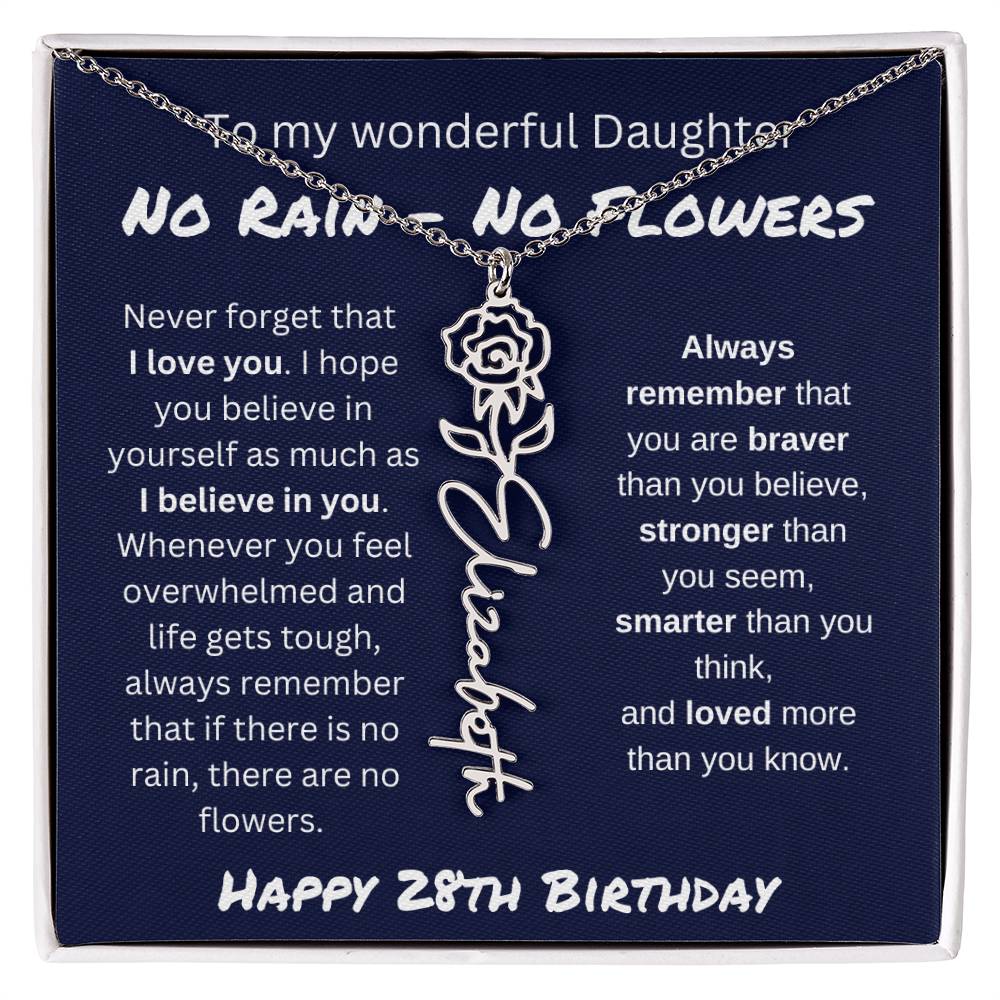No Rain - No Flower | Happy 28th Birthday | Flower Name Necklace