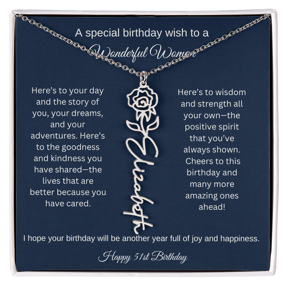51st Birthday Gift Idea - Flower Name Necklace