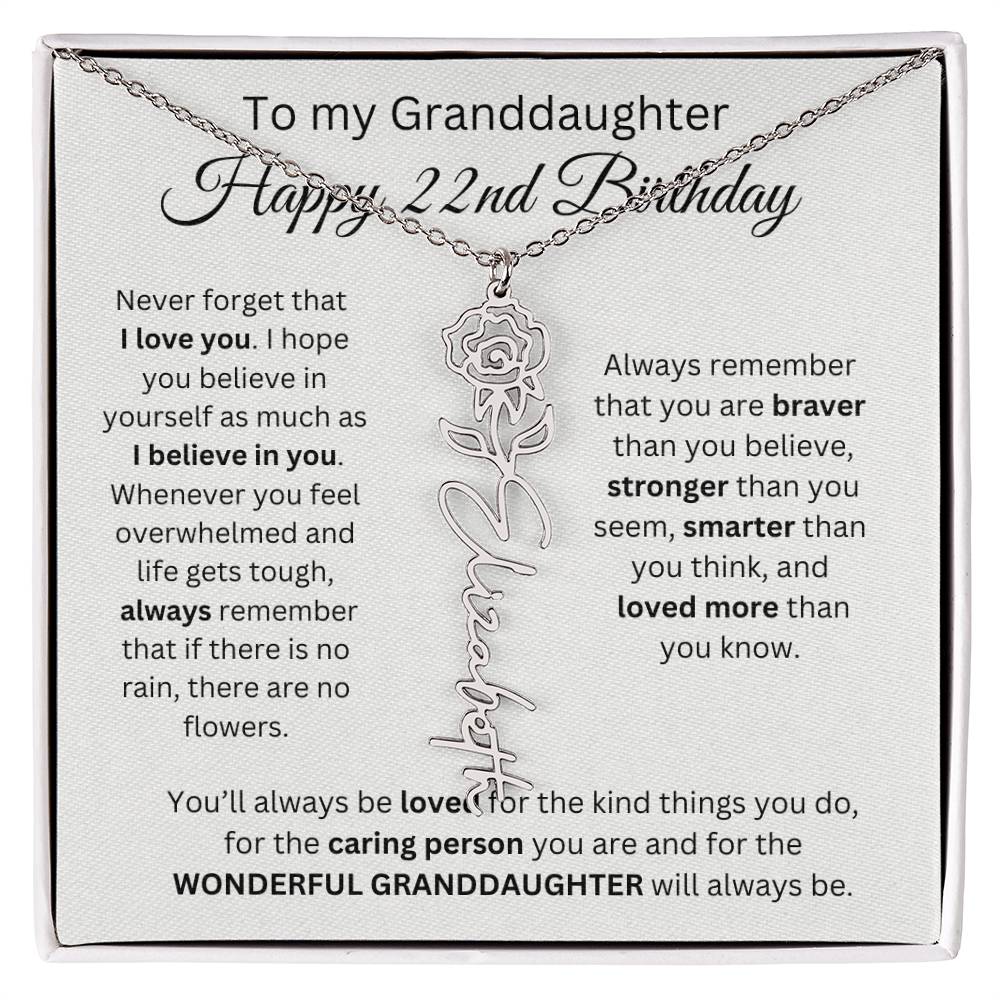To My Granddaughter | Happy 22nd Birthday | Flower Name Necklace