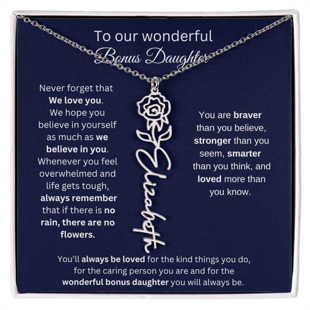 To Our Wonderful Bonus Daughter Personalized Birth Month Flower Necklace 1