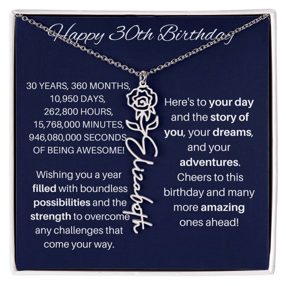 30th Birthday Birth Flower Necklace