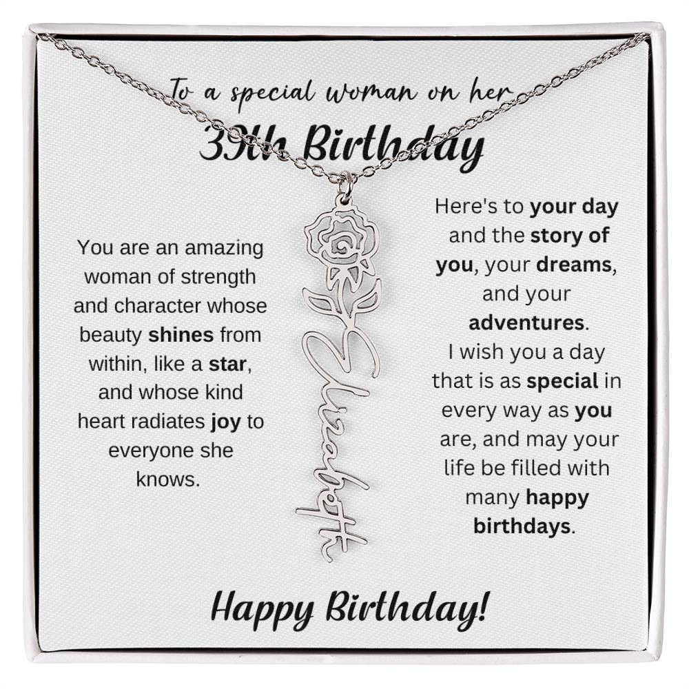 39th Birthday Gift Birthflower Necklace