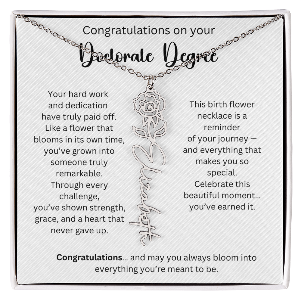 Personalized Doctorate Graduation Gift - Birth Flower Name Necklace