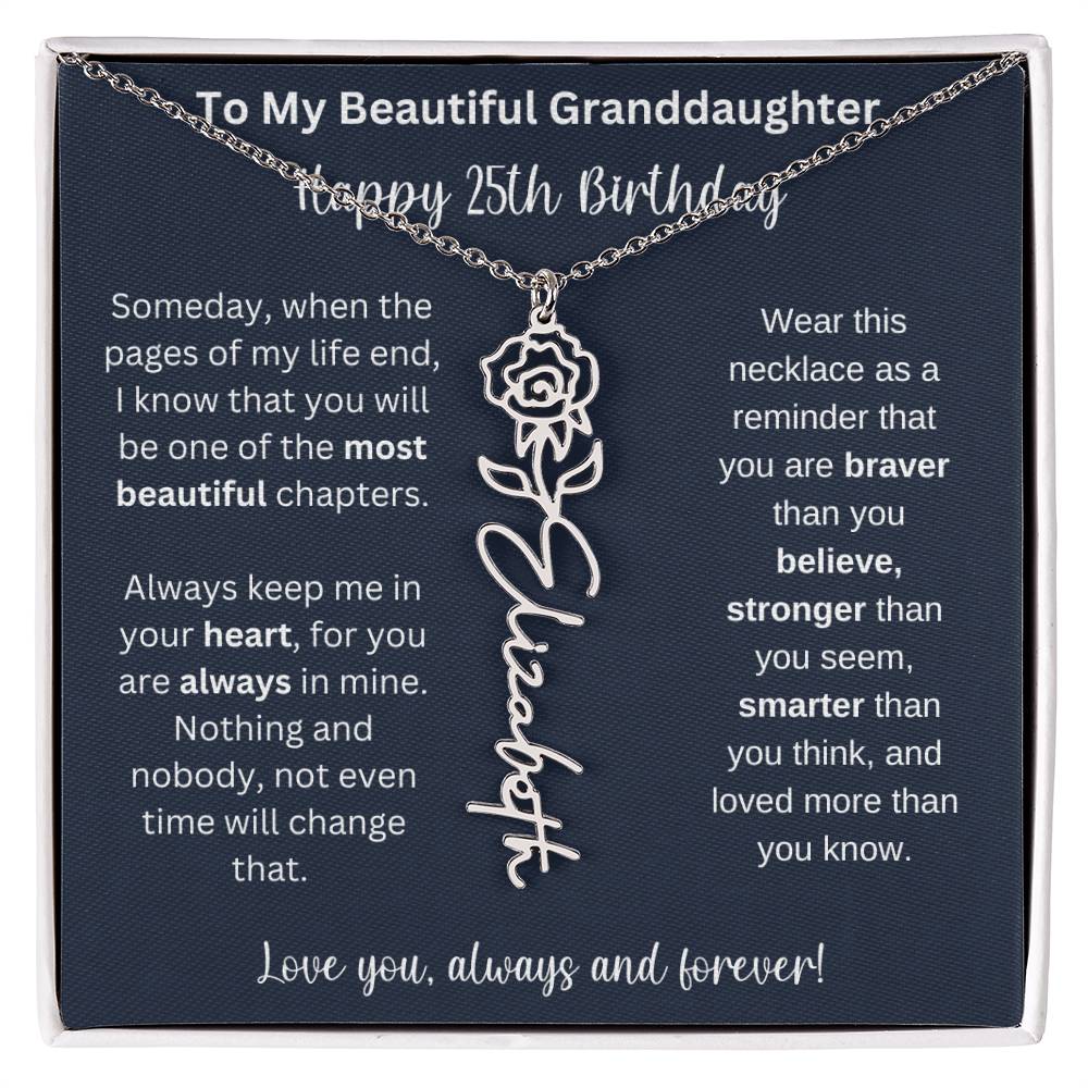 25th Birthday Gift For Granddaughter | Personalized Birth Flower Name Necklace