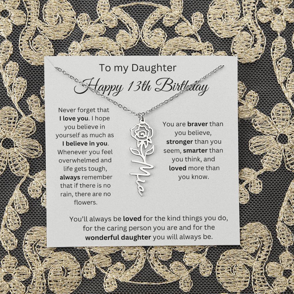 Happy 13th Birthday - Flower Name Necklace