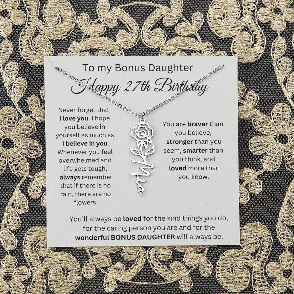 To My Bonus Daughter | Happy 27th Birthday | Flower Name Necklace