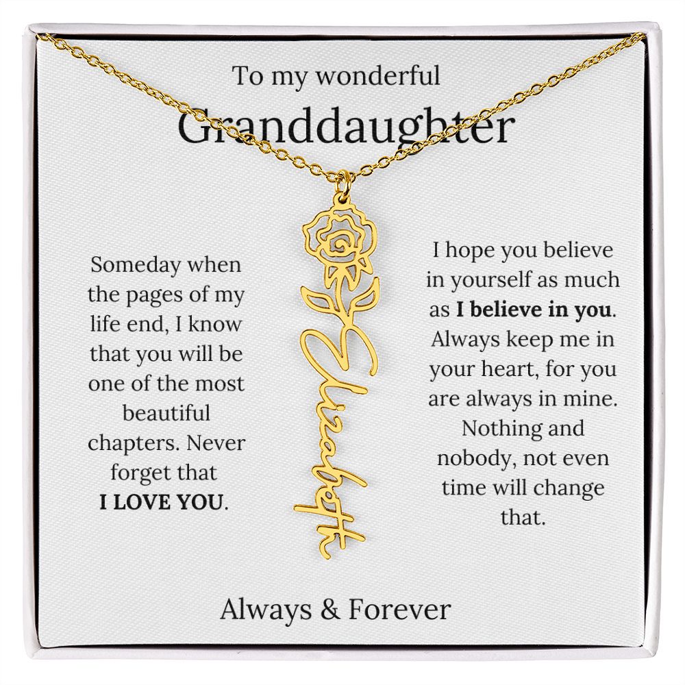 Granddaughter Personalized Keepsake Birth Flower Name Necklace