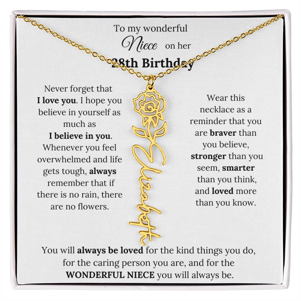To My Wonderful Niece Happy 28th Birthday | Flower Name Necklace