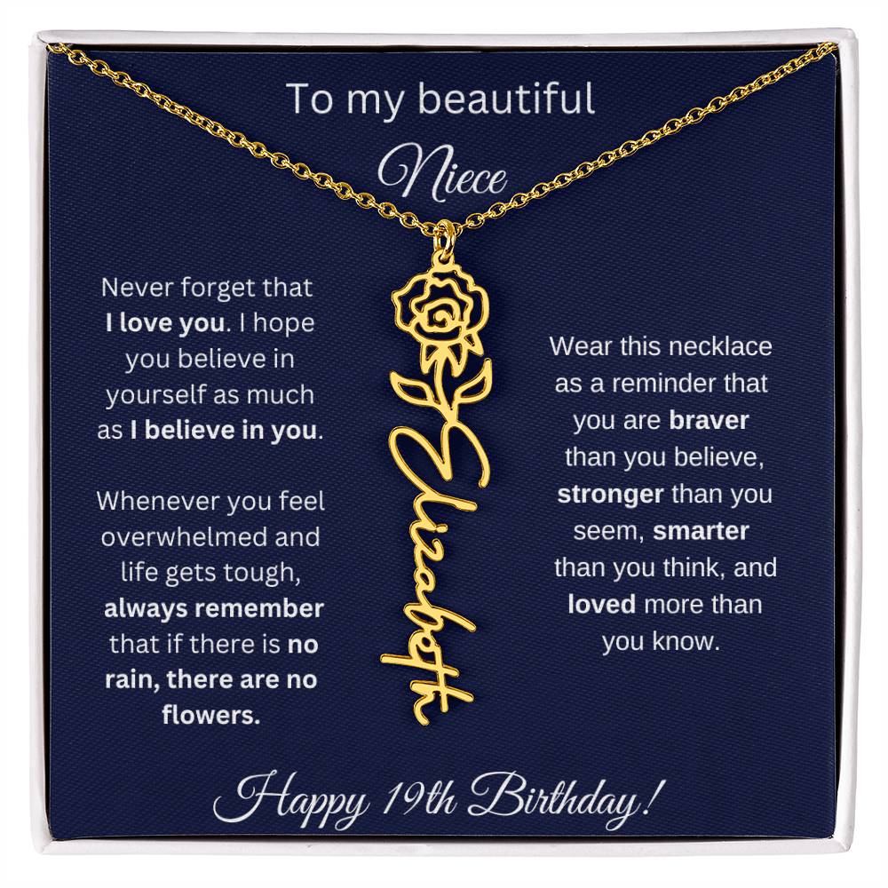 Niece 19th Birthday | Never Forget That I Love You | Birth Flower Name Necklace