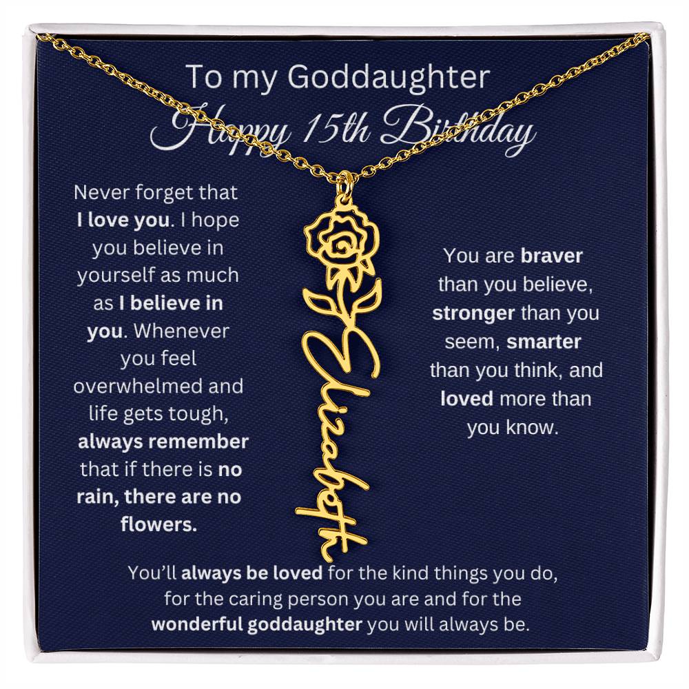 To My Goddaughter - Happy 15th Birthday - Flower Name Necklace