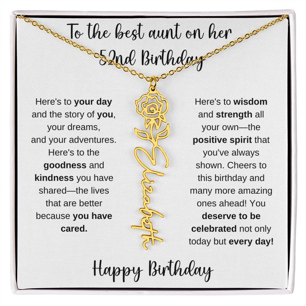 To The Best Aunt - Happy 52nd Birthday | Flower Name Necklace