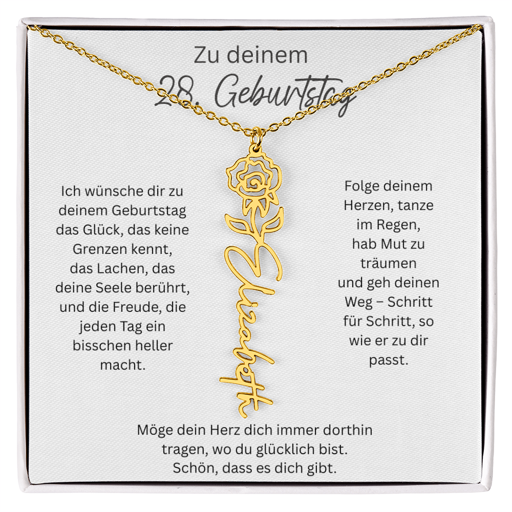 Geburtsblumen Namenskette zum 28 Geburtstag personalisiert Name Kette Gravur Geschenk