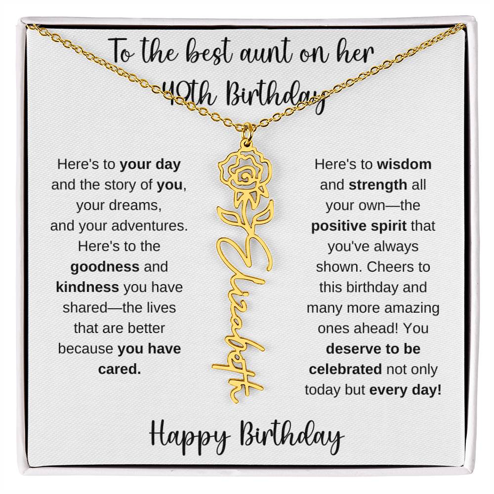 To The Best Aunt - Happy 49th Birthday | Flower Name Necklace