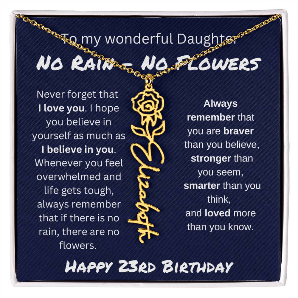 No Rain - No Flower | Happy 23rd Birthday | Flower Name Necklace