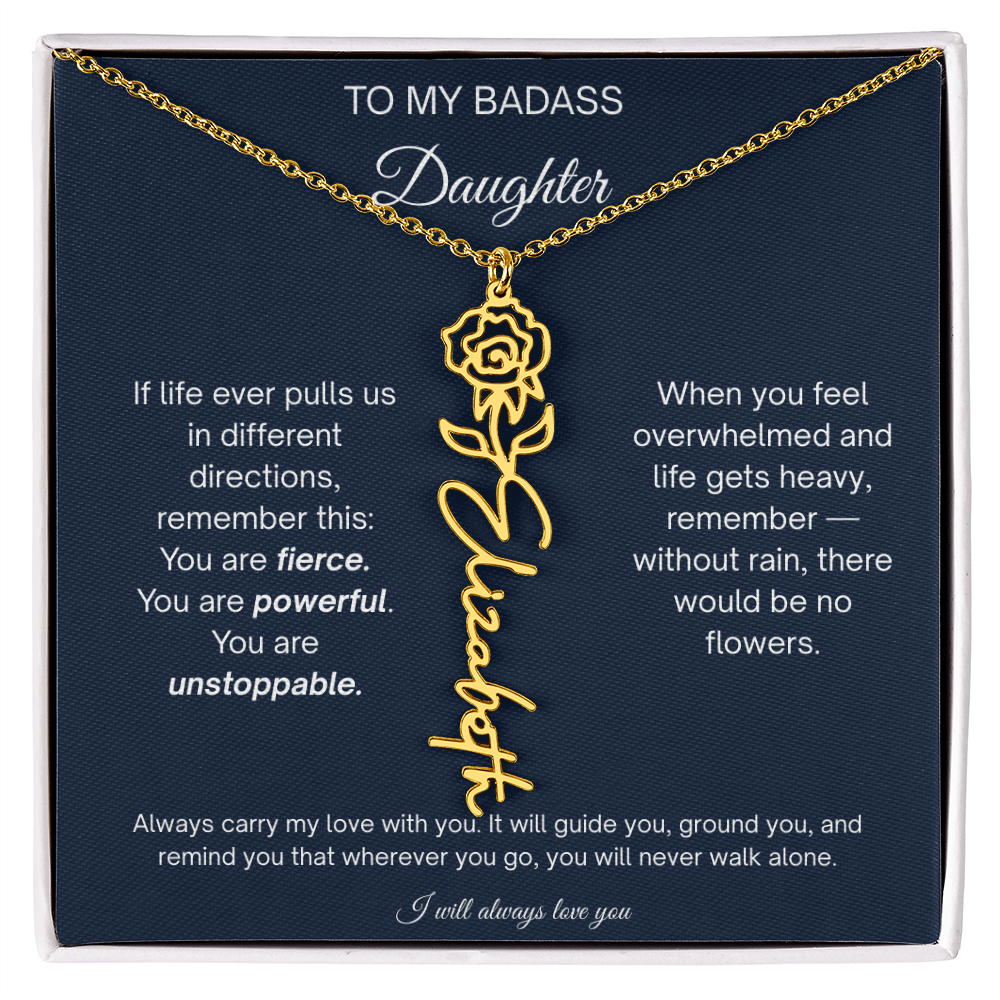Badass Daughter Personalized Birth Flower Name Necklace