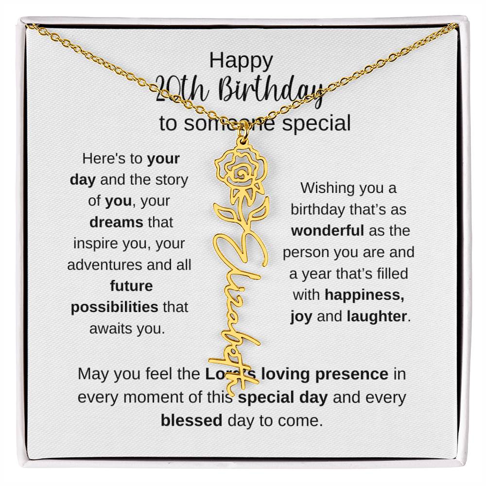 Happy 20th Birthday To Someone Special - Flower Name Necklace