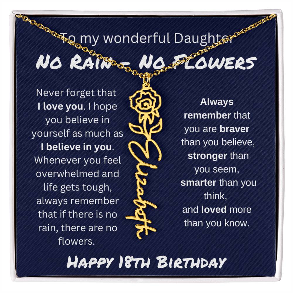 No Rain - No Flower | Happy 18th Birthday | Flower Name Necklace