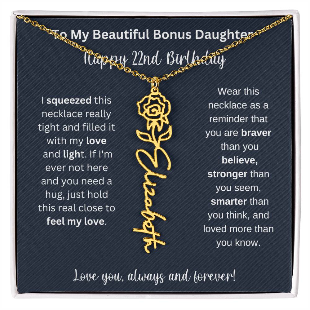To My Beautiful Bonus Daughter | Happy 22nd Birthday | Flower Name Necklace
