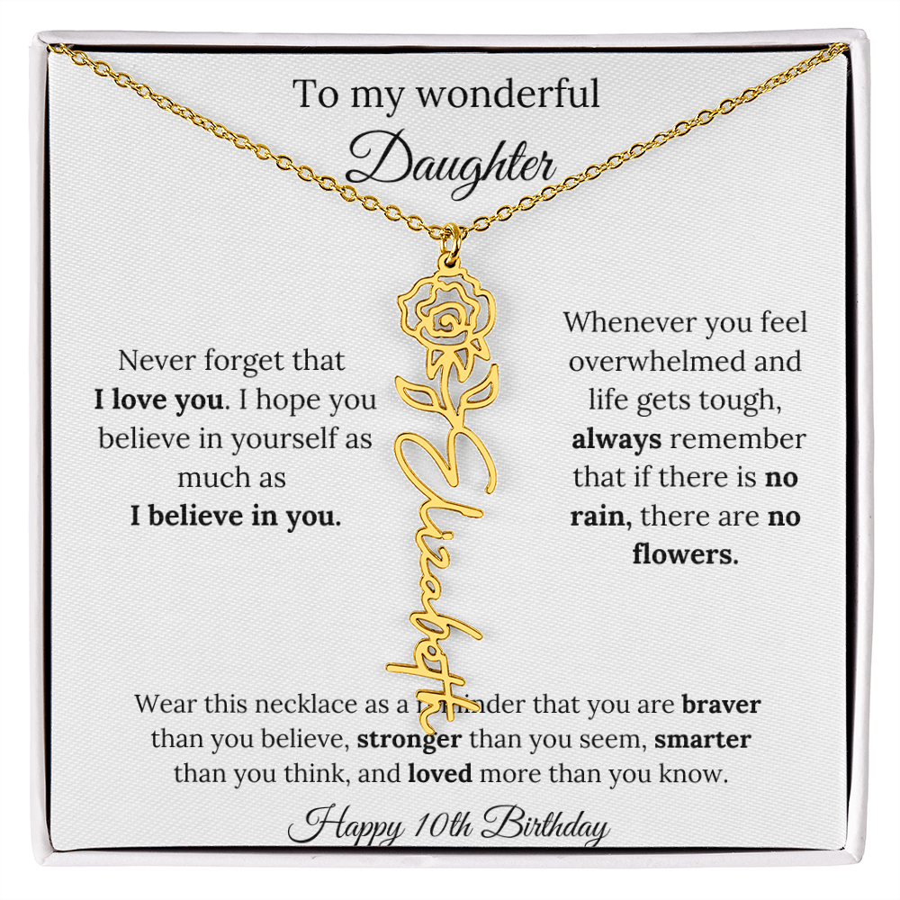 Daughter Jewelry 10th Birthday Gift - Flower Name Necklace
