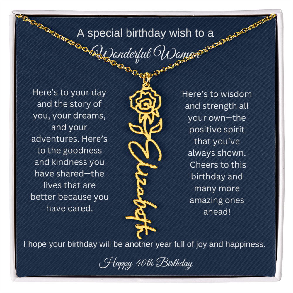 40th Birthday Gift Idea - Flower Name Necklace