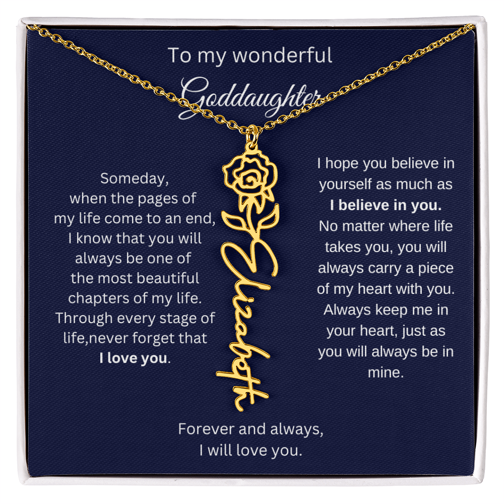 Luxury Goddaughter Gift - Birth Flower Name Necklace