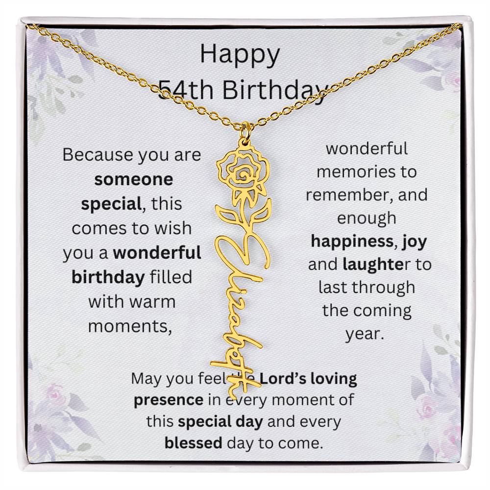 Wishing You Happiness, Joy & Laughter - Happy 54th Birthday | Flower Name Necklace