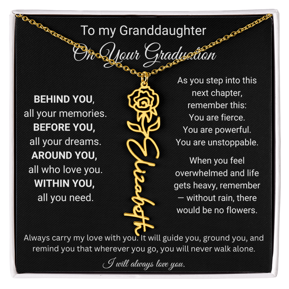 To My Granddaughter On Your Graduation | You're Unstopable | Flower Name Necklace