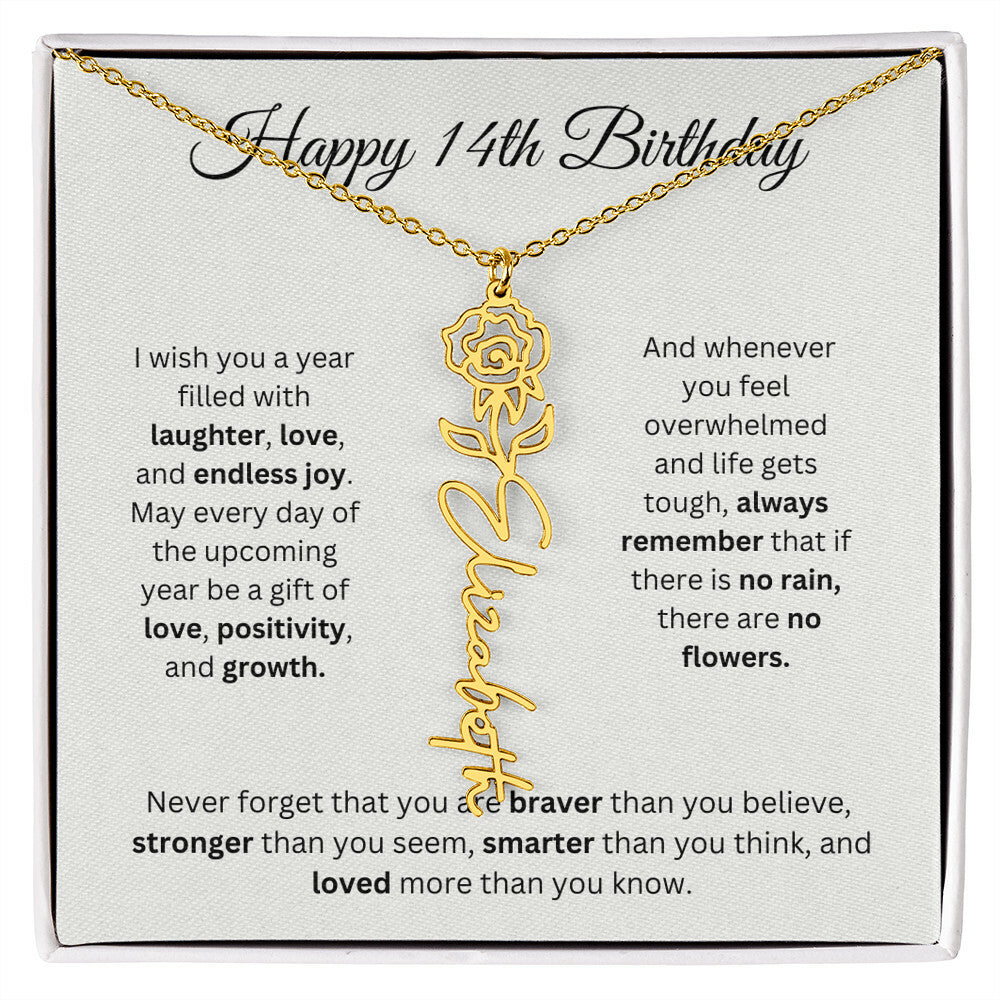 Happy 14th Birthday - Flower Name Necklace