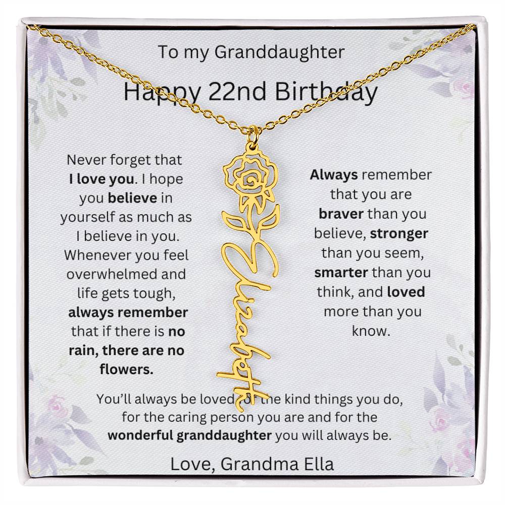 To My Granddaughter - Happy 22nd Birthday | Flower Name Necklace