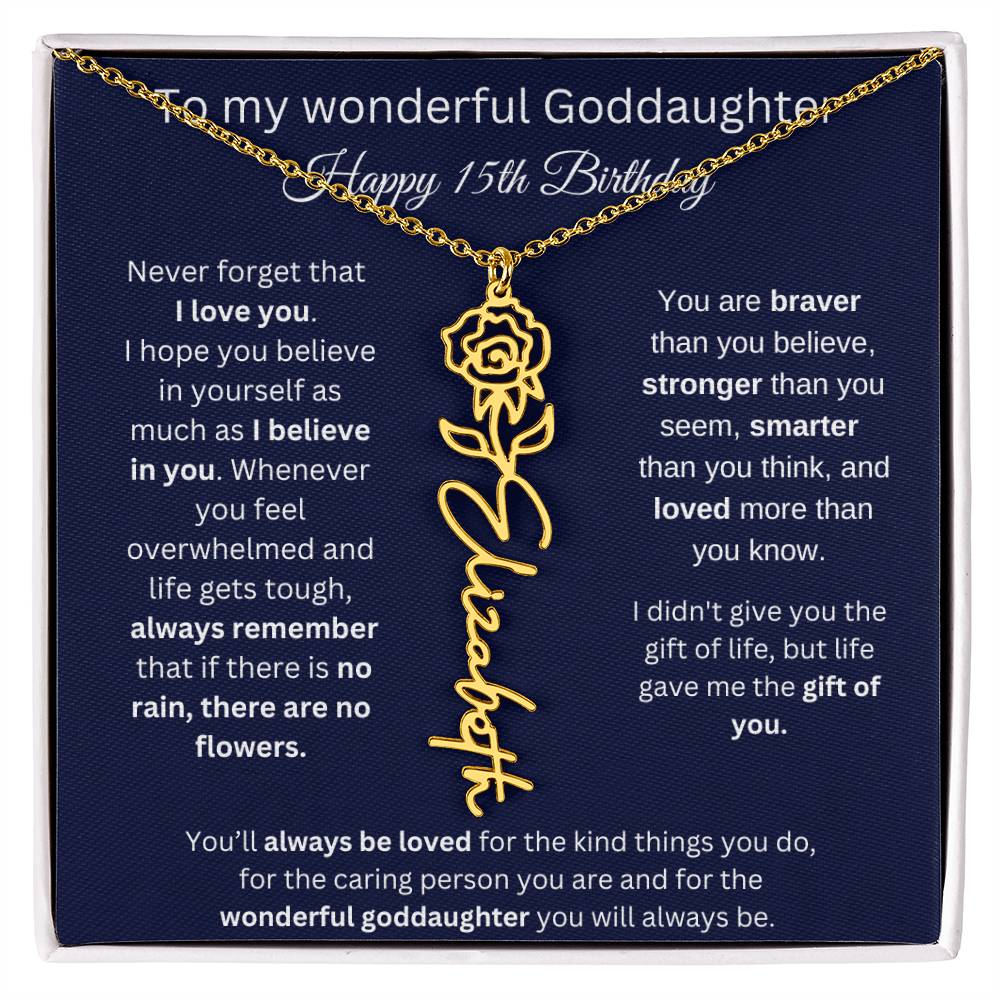 Goddaughter 15th Birthday Gift | Flower Name Necklace