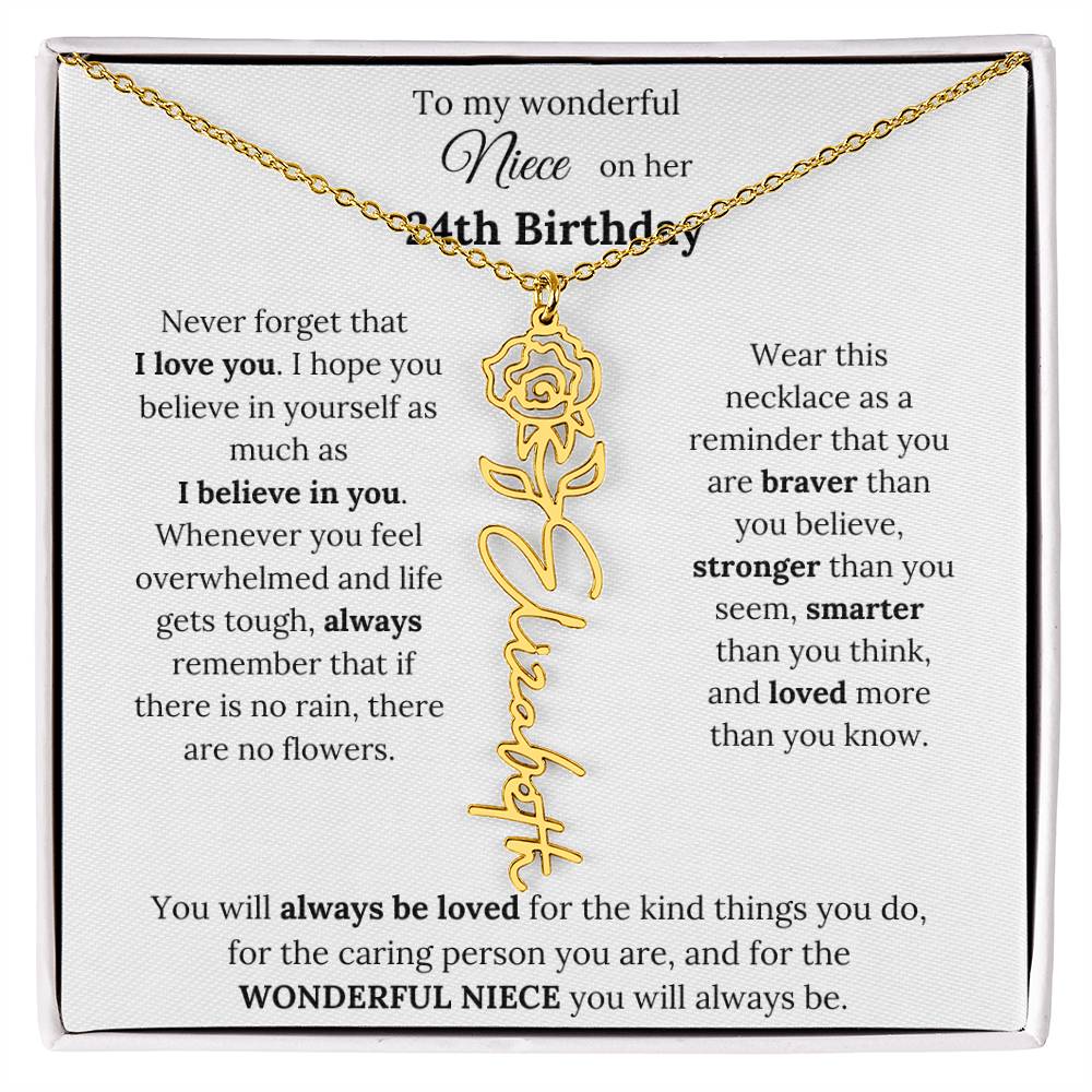 To My Wonderful Niece Happy 24th Birthday | Flower Name Necklace