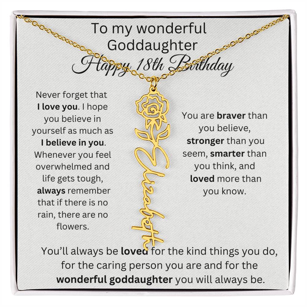 To My Wonderful Goddaughter - Happy 18th Birthday - Flower Name Necklace
