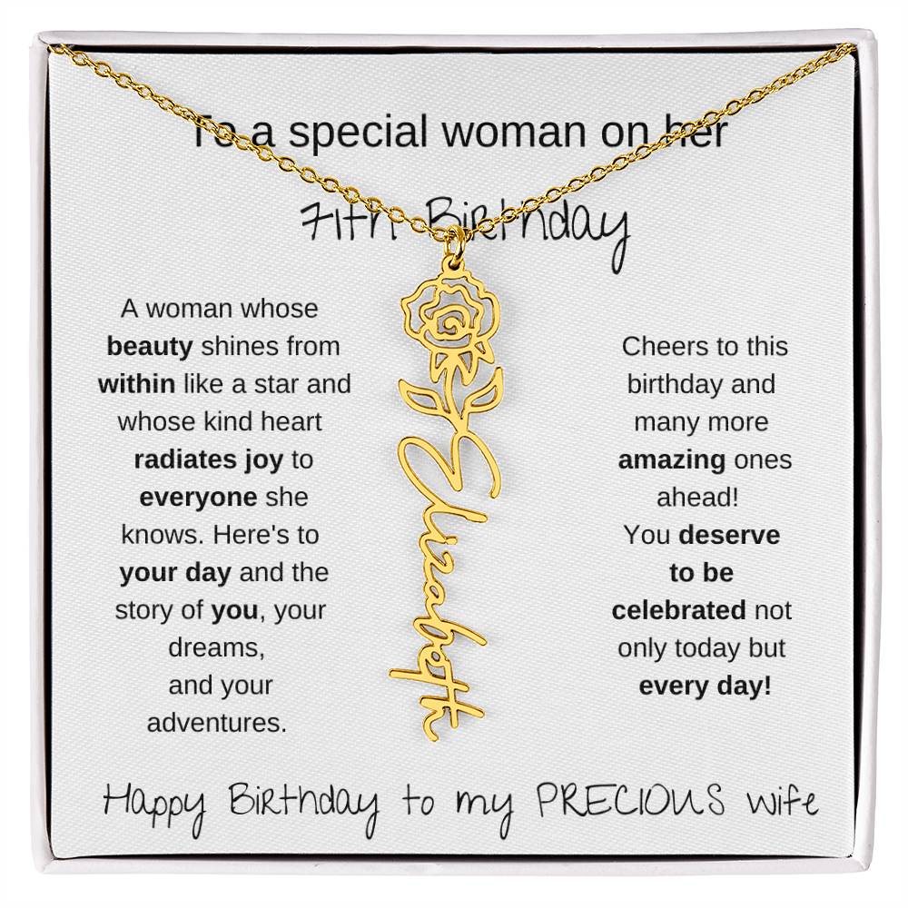 Happy 71th Birthday To My Precious Wife - Birthflower Necklace