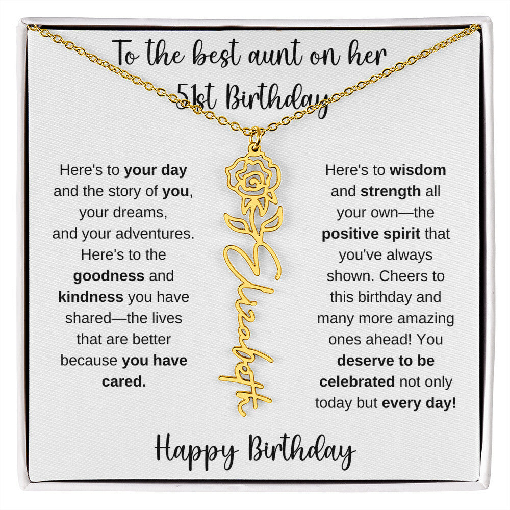 To The Best Aunt - Happy 51st Birthday | Flower Name Necklace